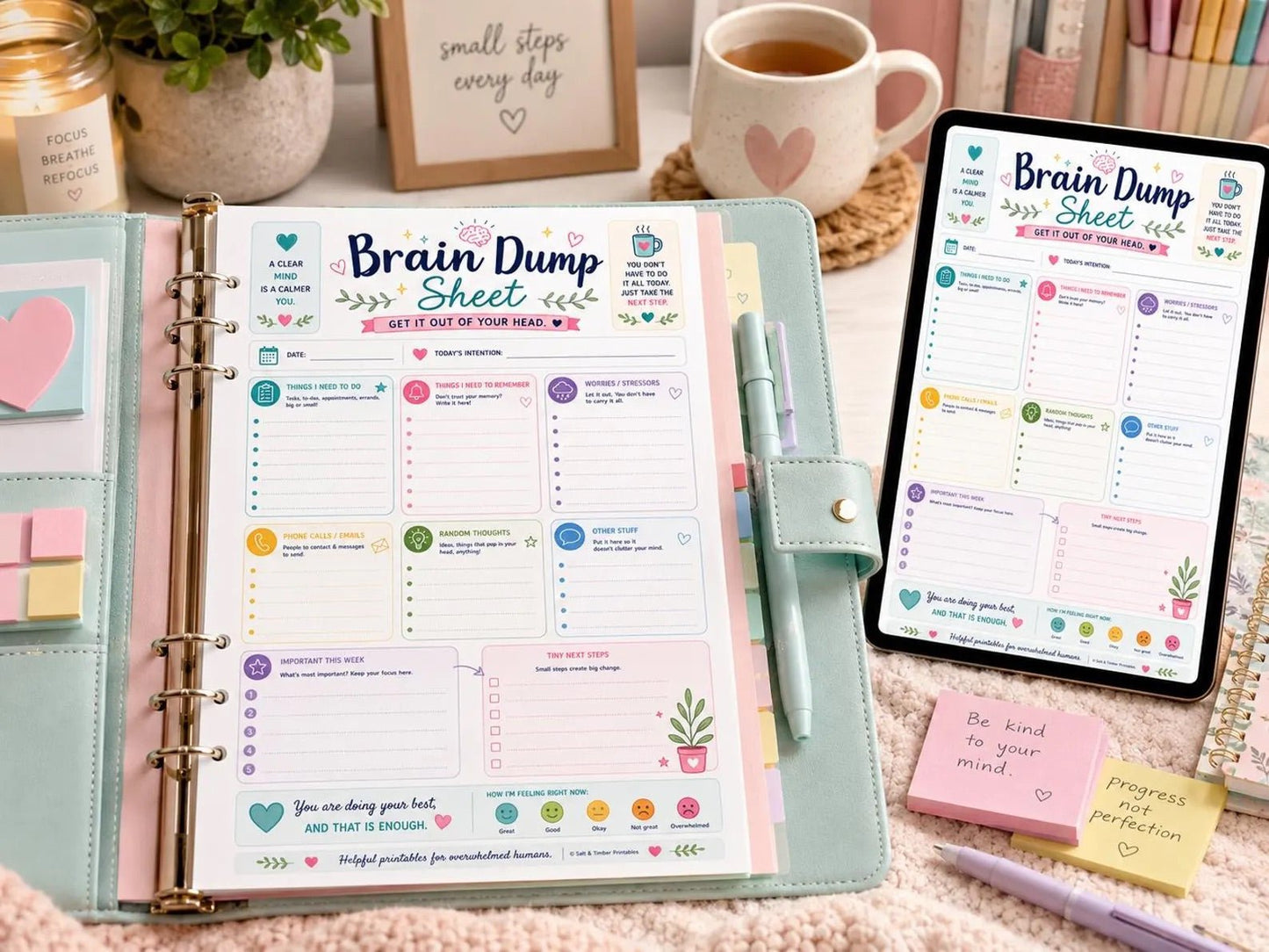 Brain Dump Sheet Printable (Mindfulness, Self - Improvement & ADHD Mental Clutter Reset Sheet - Empower Planners