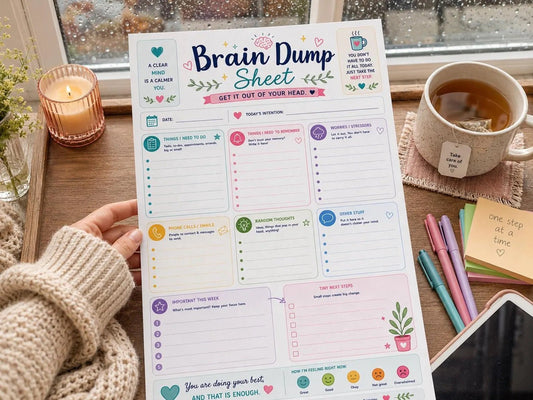 Brain Dump Sheet Printable (Mindfulness, Self - Improvement & ADHD Mental Clutter Reset Sheet - Empower Planners