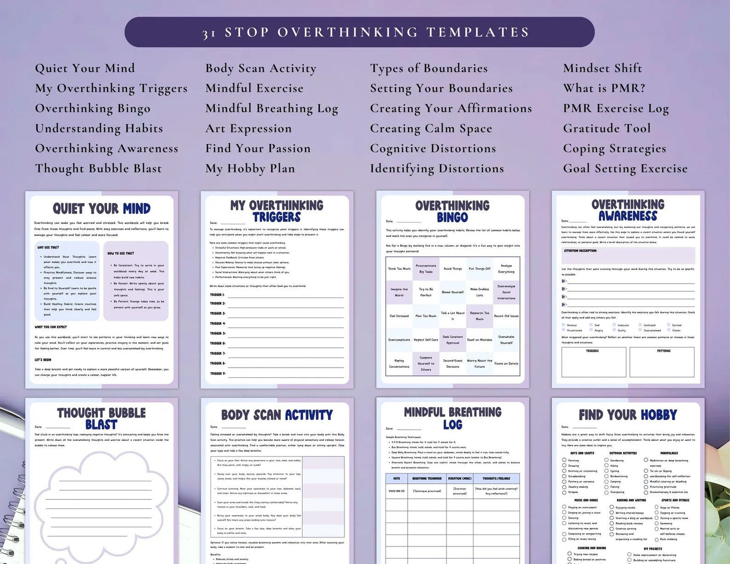 Stop Overthinking Workbook, Digital, Printable & Editable - Declutter Your Mind, with Anxiety Workbook & Mental Health Journal - Empower Planners