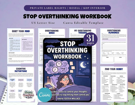 Stop Overthinking Workbook, Digital, Printable & Editable - Declutter Your Mind, with Anxiety Workbook & Mental Health Journal - Empower Planners